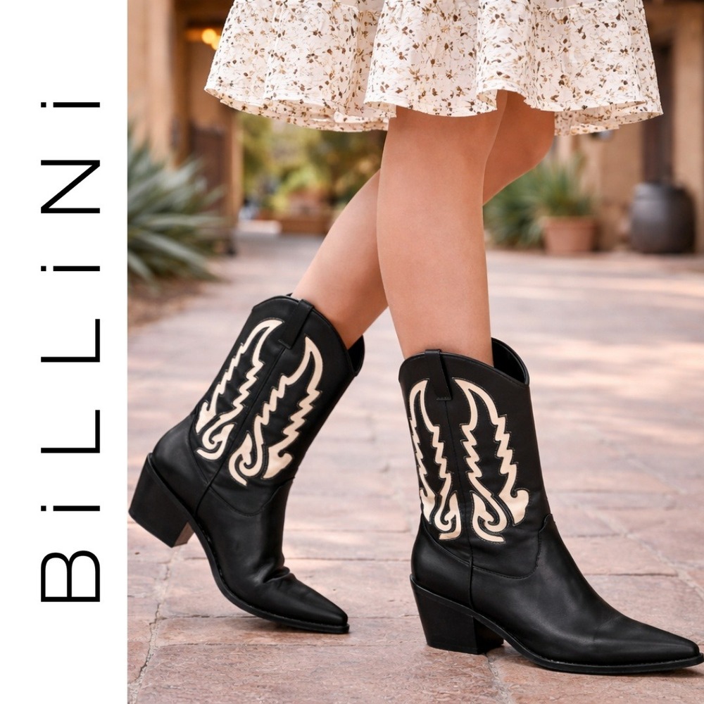 Billini,‎ Womens Black Cream Flame Western Cowboy Boots Pointed Toe Size 8